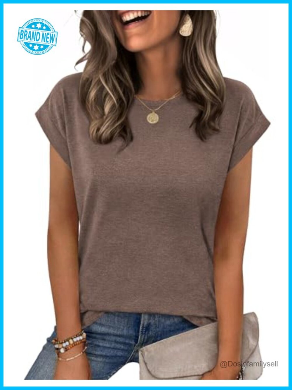 Womens Cap Sleeve T-Shirt Business Casual Blouse Crew Neck Relaxed Fit